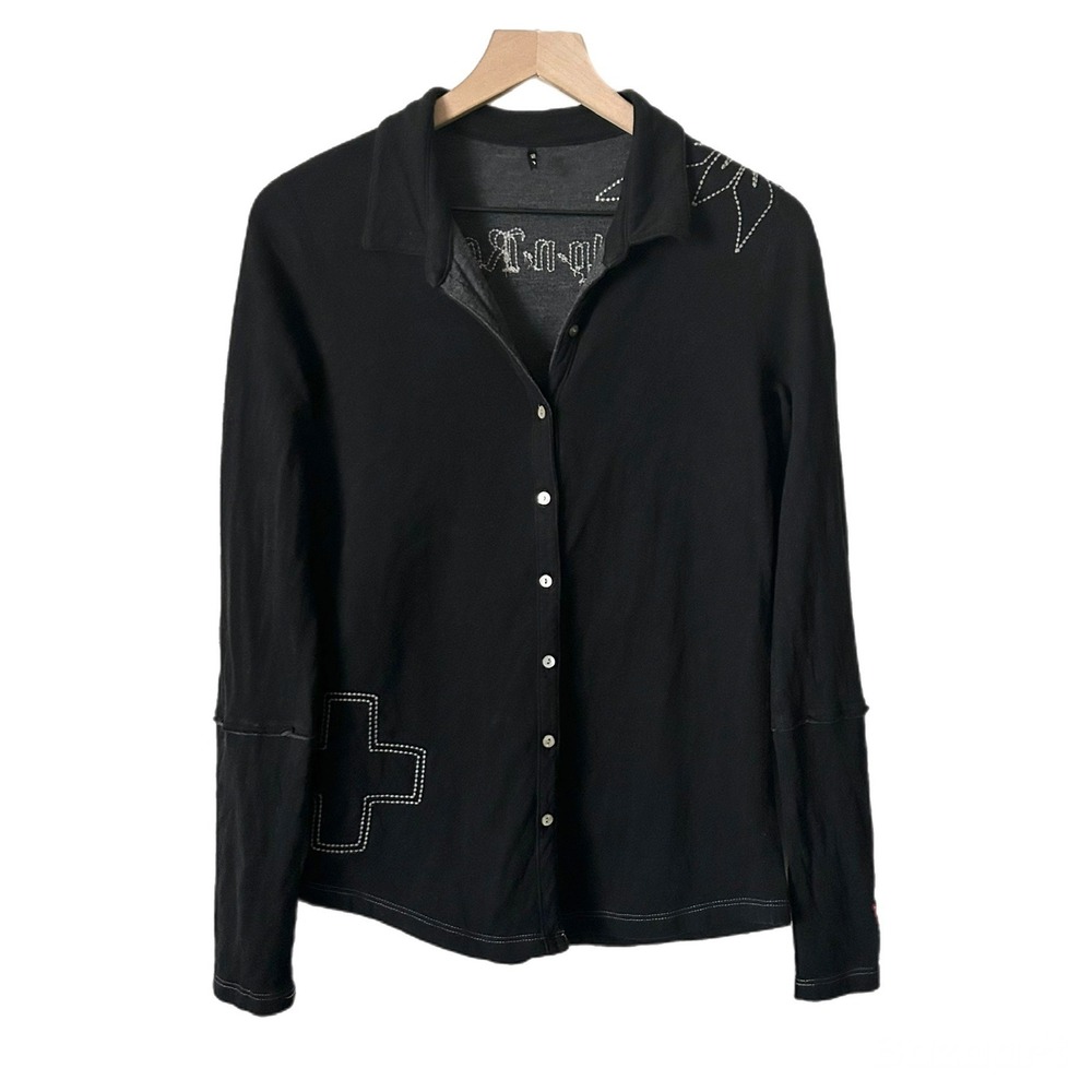 Alp-n-Rock Button Down Long Sleeve Shirt Black Embroidered Swiss Size 3 Medium